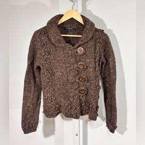 CHADWICKS Textured Lambswool Button Cardigan – Brown – Women’s S baubles